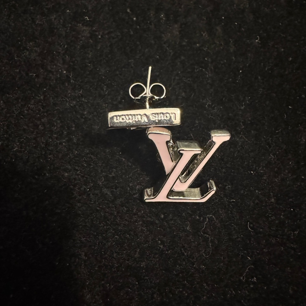 Louis Vuitton Pink and Silver LV Logo Earrings - Picture 4 of 5